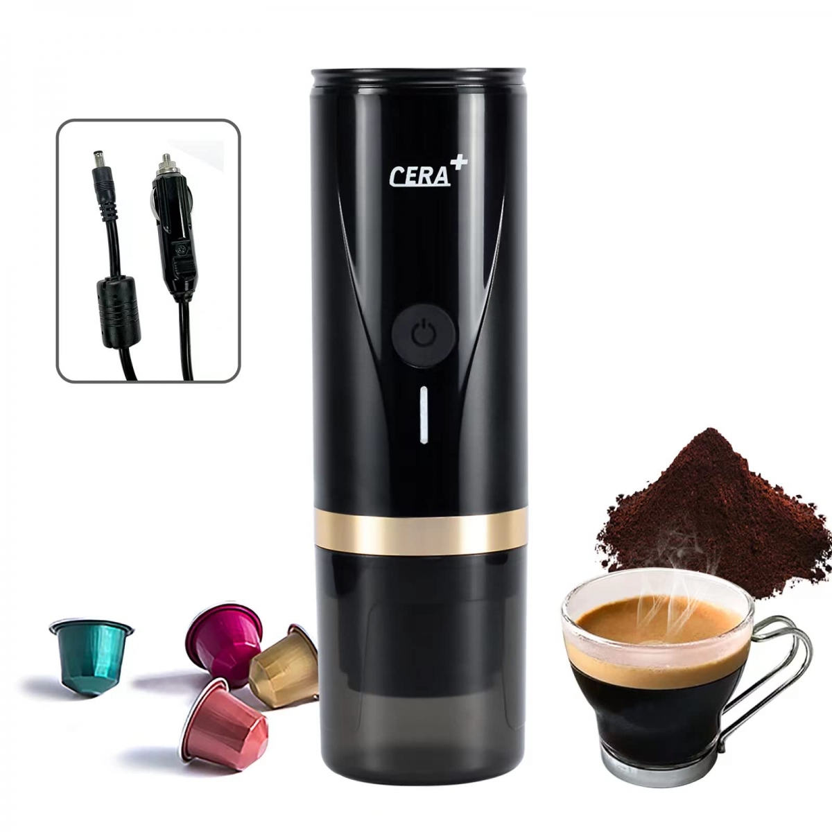Portable car coffee maker (PCM02)-CERA+| Portable Espresso Maker,Smart Warming Mug