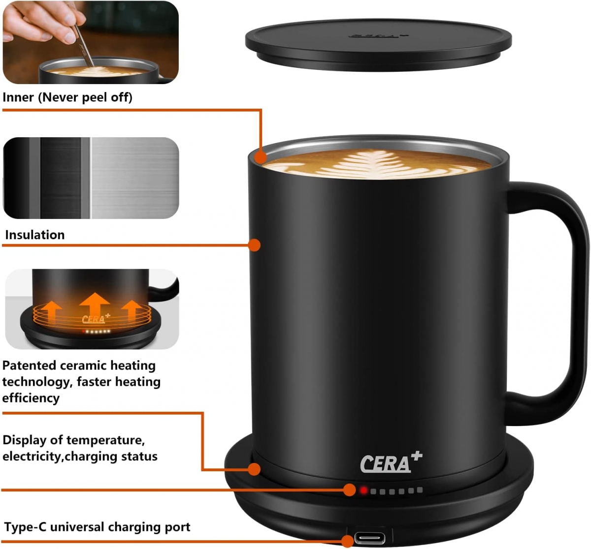 Temperature control smart mug 2, 14 oz, gold, 1.5-，smart cup/mug for warming，smart cup/mug for warming drinks ，CERA+-CERA+| Portable Espresso Maker,Smart Warming Mug